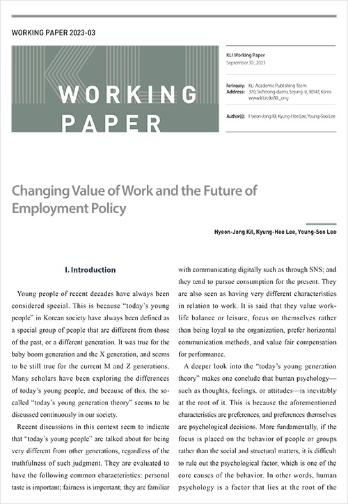 (Working Paper 2023-03) Changing Value of Work and the Future of Employment Policy