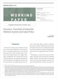 (Working Paper 2017-02/Employment and Labor Policies in Transition: Labor) Overview: Transition of Industrial Relations System and Labor Policy