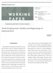 (Working Paper 2017-08/Employment and Labor Policies in Transition: Employment) Youth Employment: Reality and Beginnings of Improvement